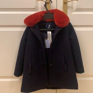 Jacadi Girls coat.With tags.Alina Marine. Removable faux fur collar. Size 6 & 10